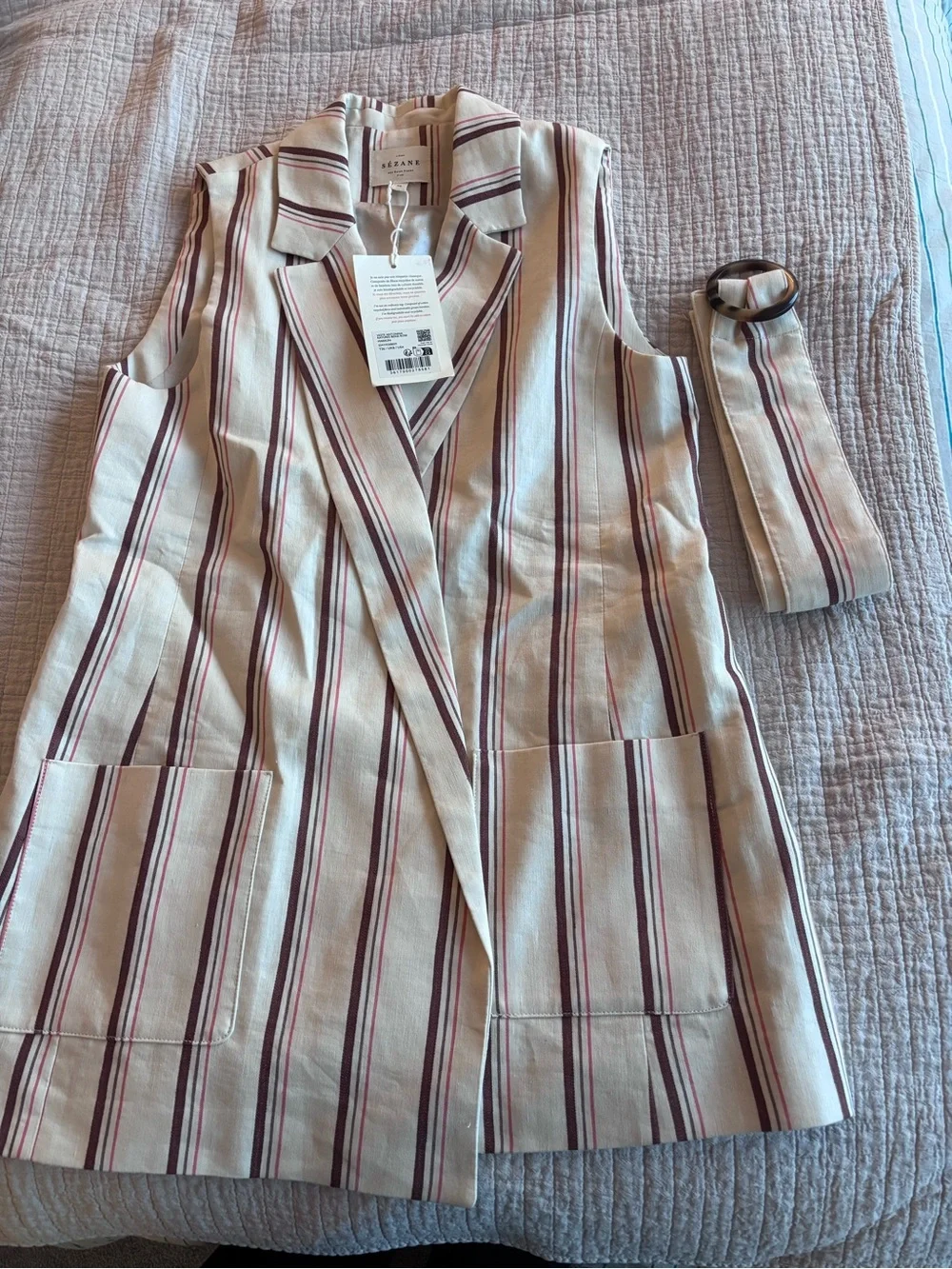 NWT Sézane Antonina Jacket in Stripes Beige Pink Brown Size 4/36