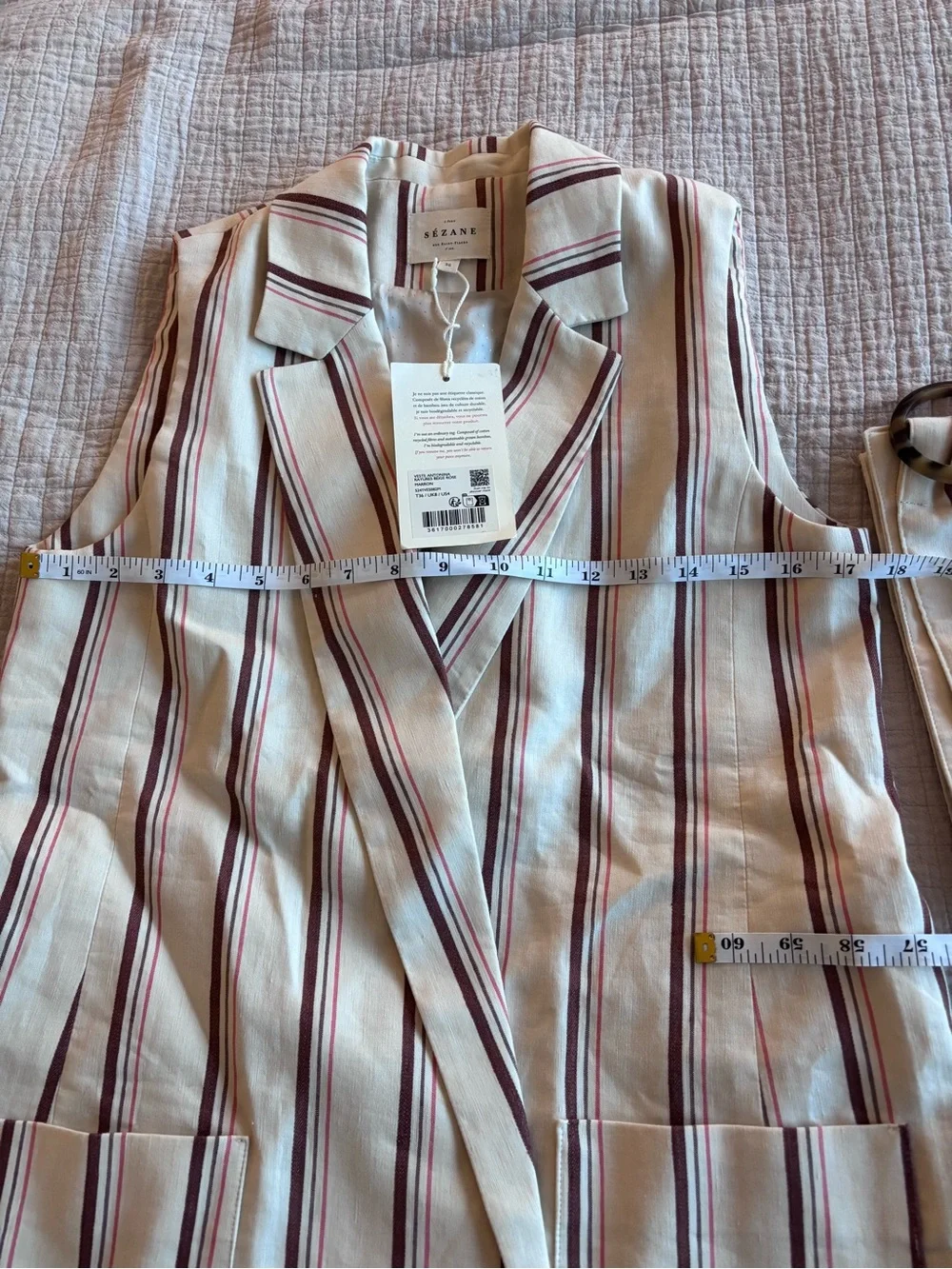NWT Sézane Antonina Jacket in Stripes Beige Pink Brown Size 4/36