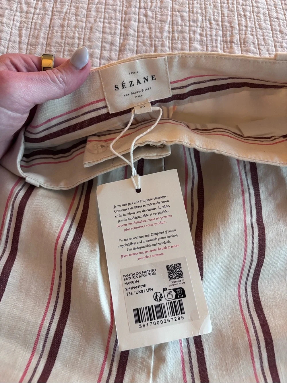 NWT Sézane Antonina Jacket in Stripes Beige Pink Brown Size 4/36