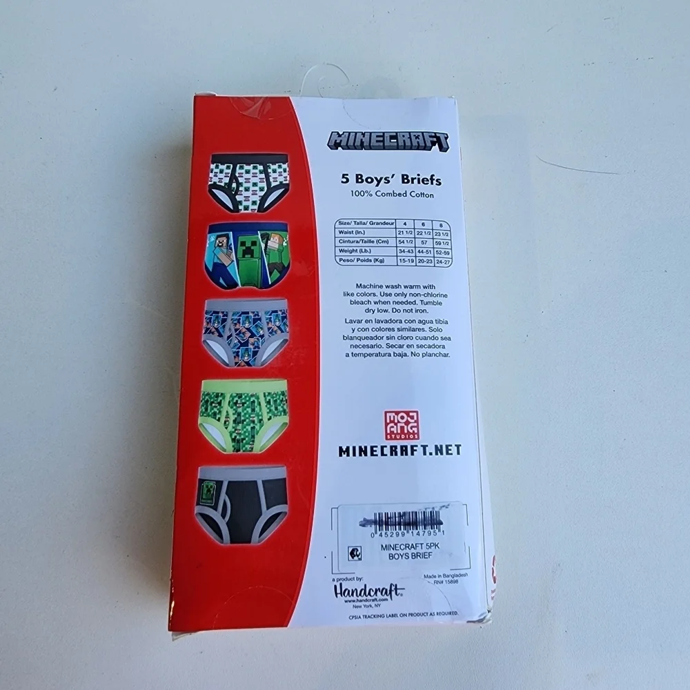 NWT Handcraft 5 Pack MineCraft Boys Briefs Cotton Multi Colors 100% Cotton Sz 8