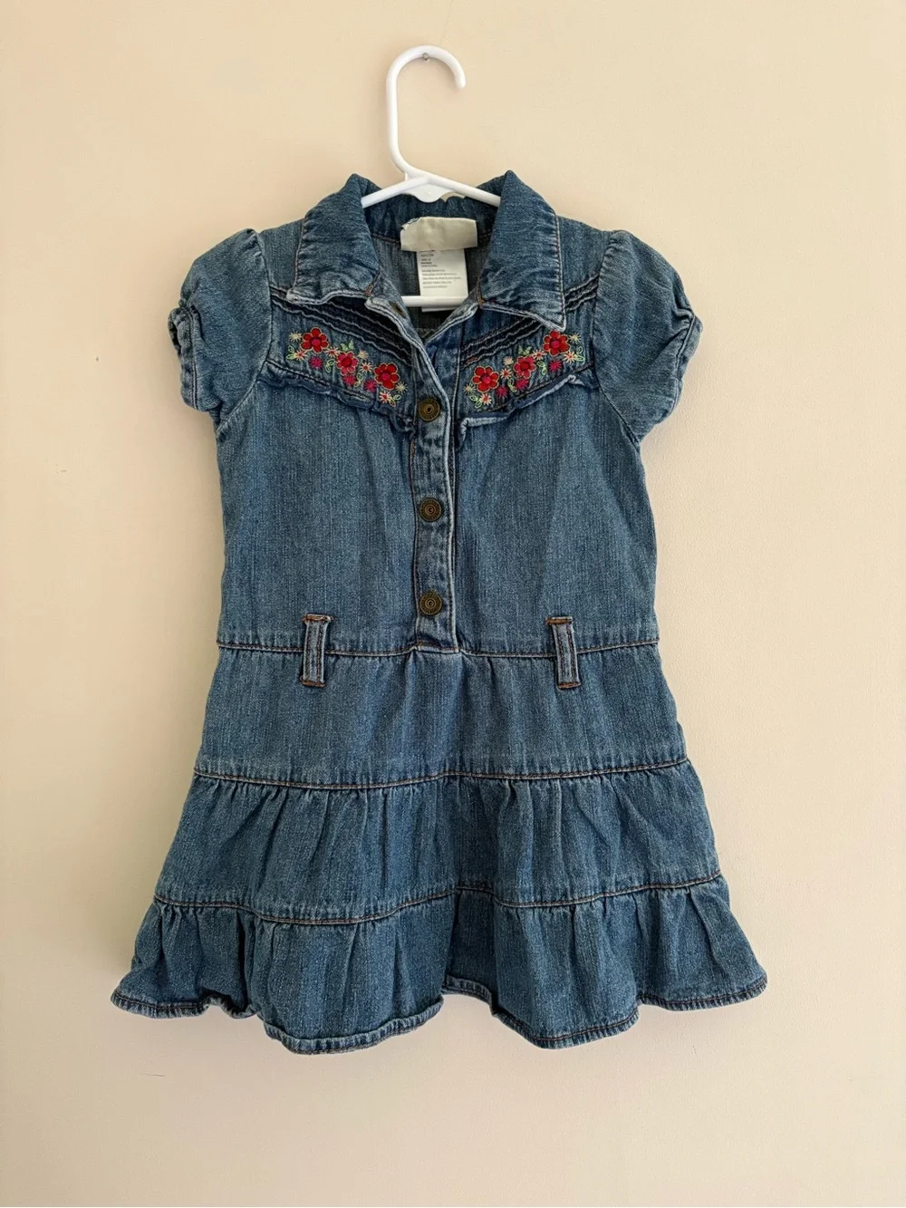 Vintage 90s Carter’s Watch the Wear Denim Embroidered Dress Girls Size 3T