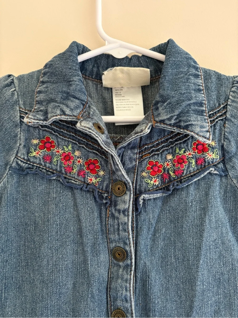 Vintage 90s Carter’s Watch the Wear Denim Embroidered Dress Girls Size 3T