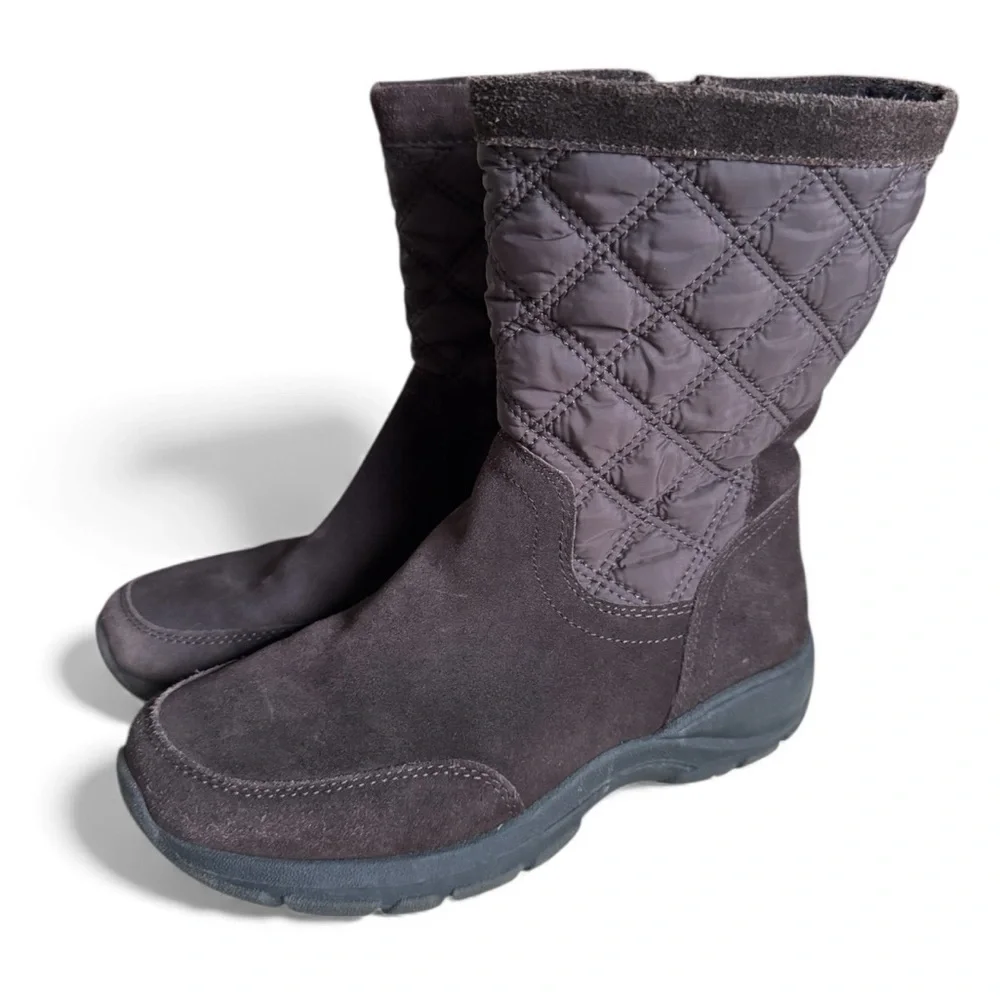 Lands’ End Quilted Suede Winter Boots Insulated Zip Up Outdoor Holiday Brown 8