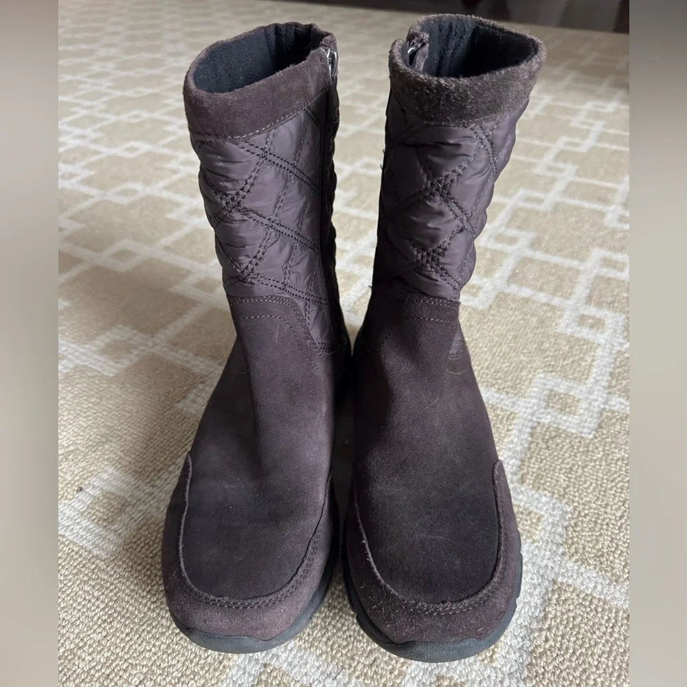 Lands’ End Quilted Suede Winter Boots Insulated Zip Up Outdoor Holiday Brown 8