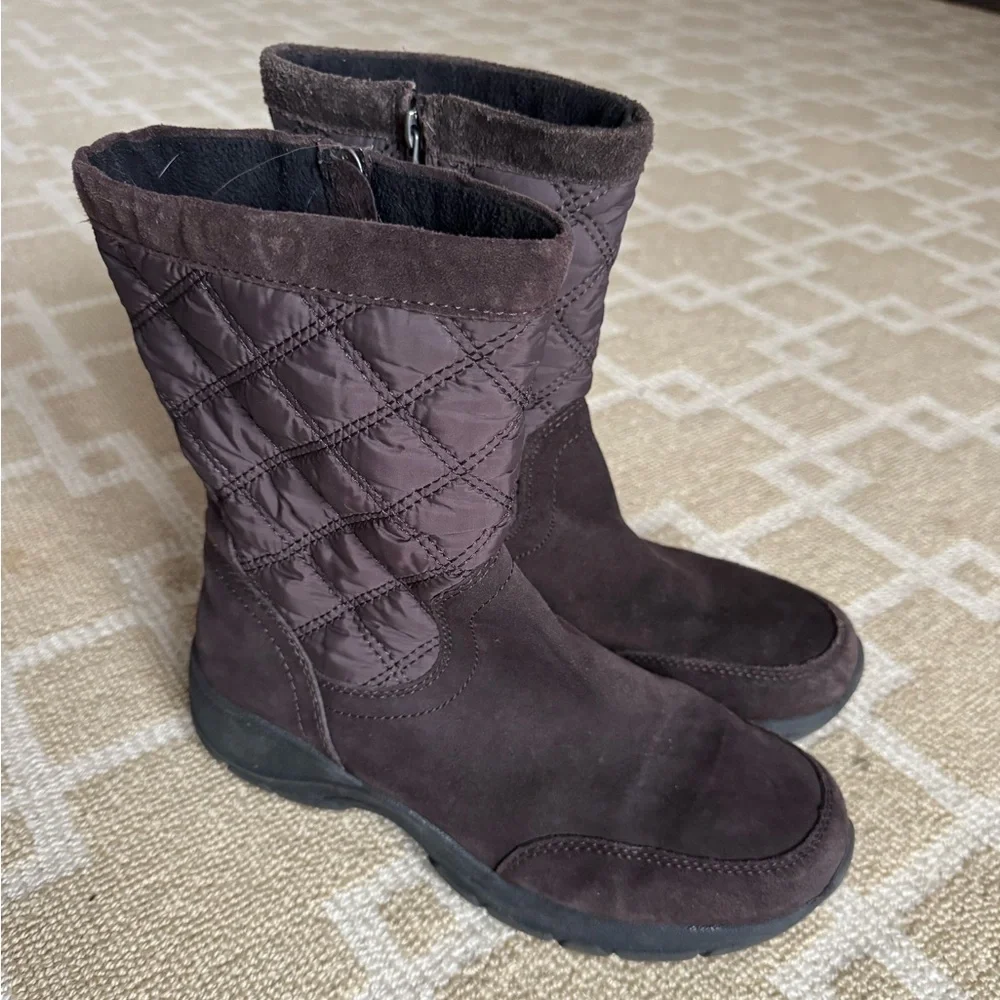 Lands’ End Quilted Suede Winter Boots Insulated Zip Up Outdoor Holiday Brown 8