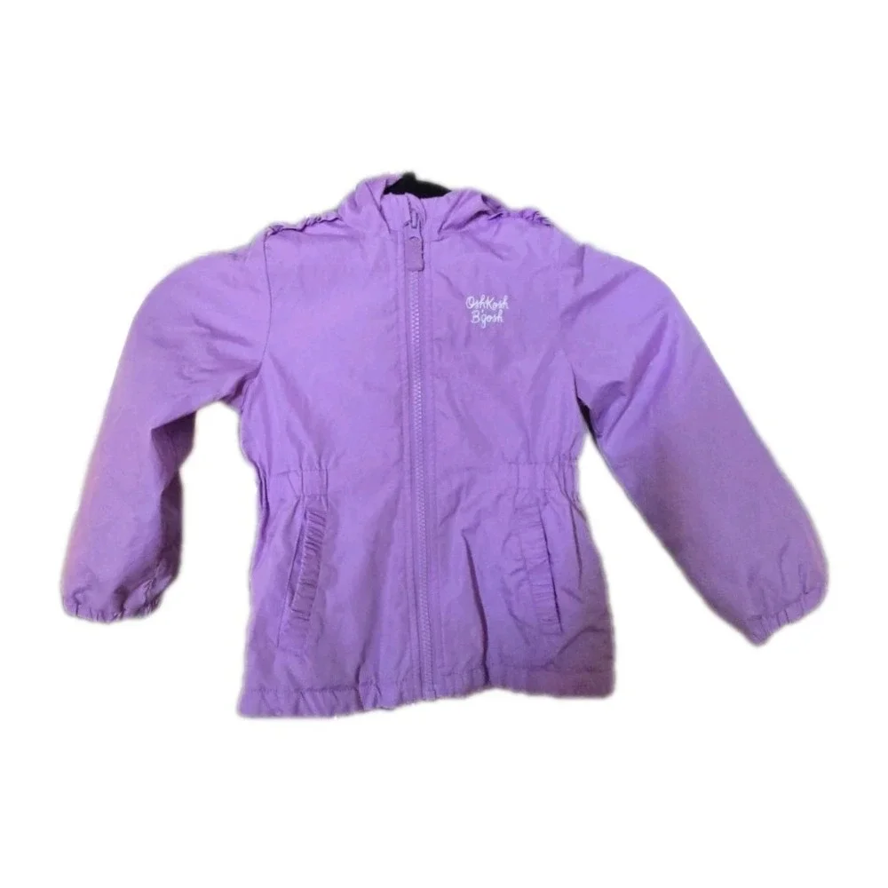 OshKosh B'gosh Girls 4T Purple Hooded Windbreaker Jacket Ruffle‎ Lightweight Zip