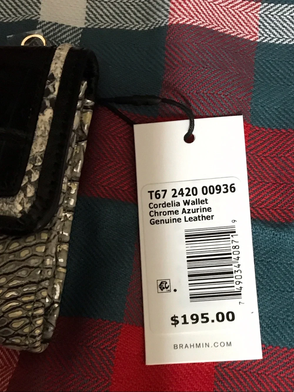 Brahmin Black and Silver Croc-Embossed Continental Wallet