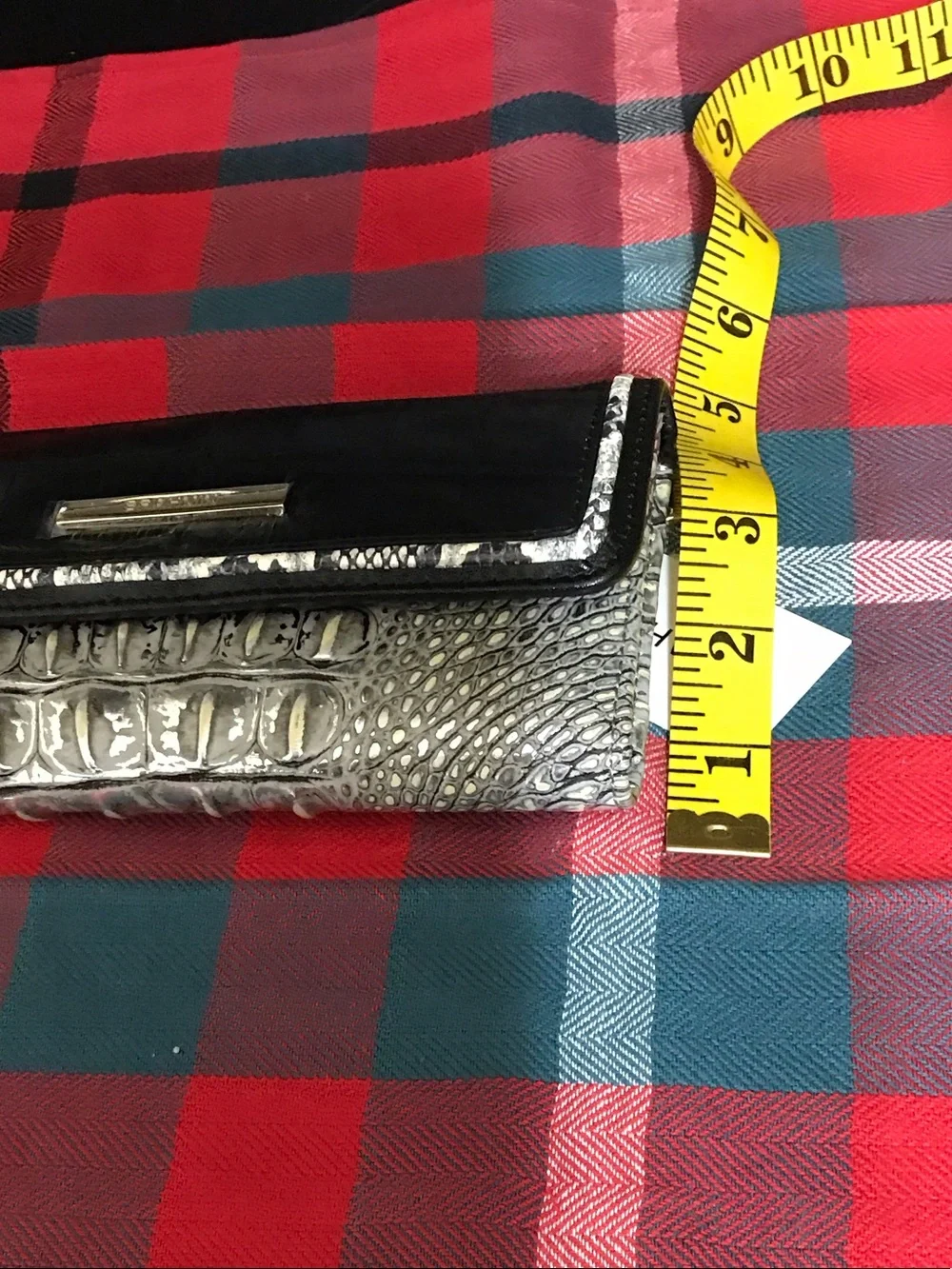 Brahmin Black and Silver Croc-Embossed Continental Wallet