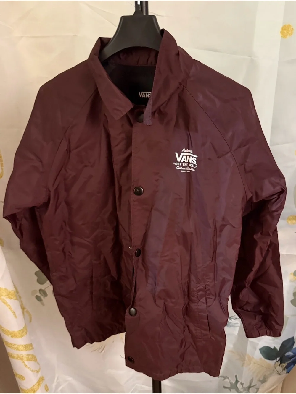 Vans Off The Wall Windbreaker Jacket kids Medium Burgundy Nylon Streetwear