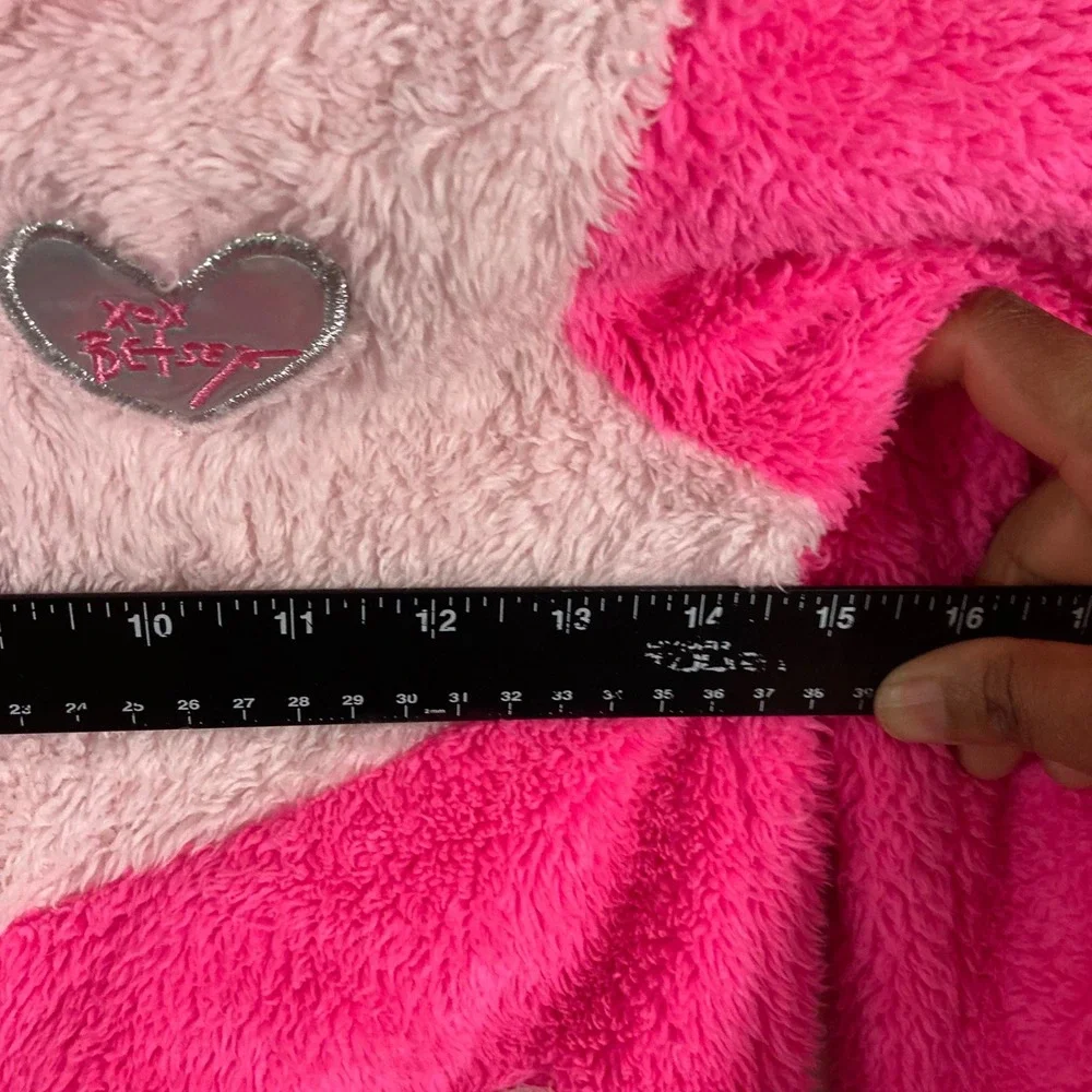 Betsey Johnson Hoodie Kids 7/8 Pink ‎ Sherpa Sequin Colorblock ZIP UP