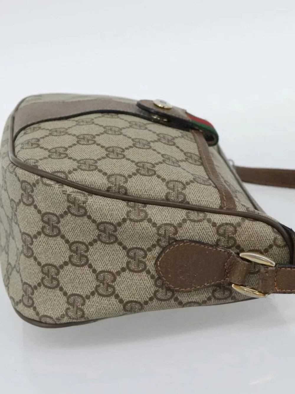 GUCCI GG Supreme Web Sherry Line Bag PVC Beige Gold 89 02 032 Auth 187818