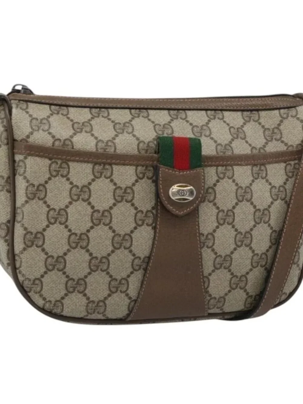 GUCCI GG Supreme Web Sherry Line Bag PVC Beige Gold 89 02 032 Auth 187818