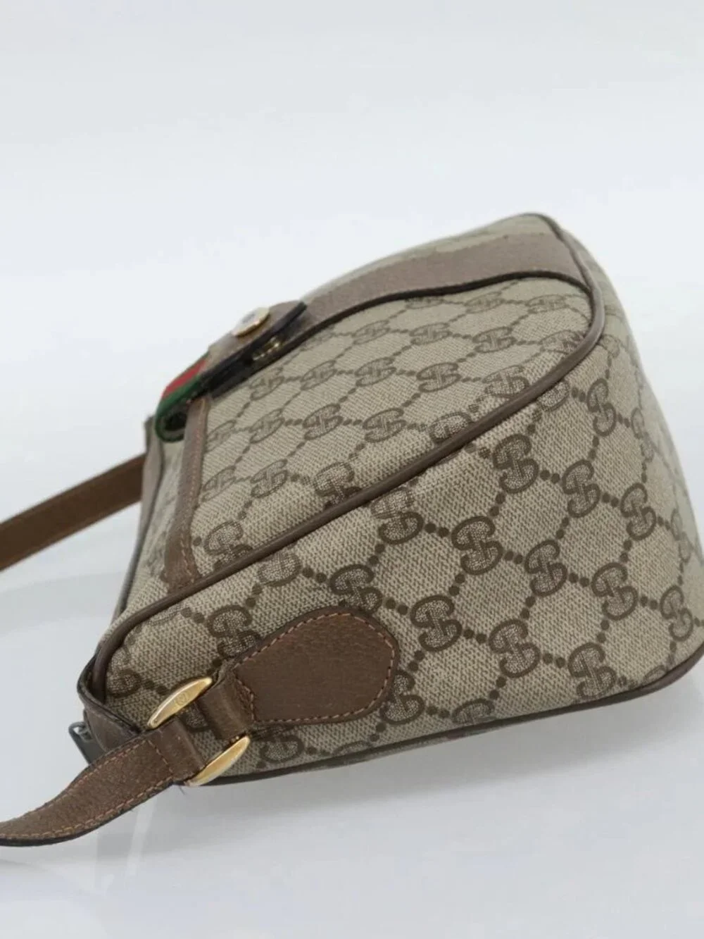 GUCCI GG Supreme Web Sherry Line Bag PVC Beige Gold 89 02 032 Auth 187818