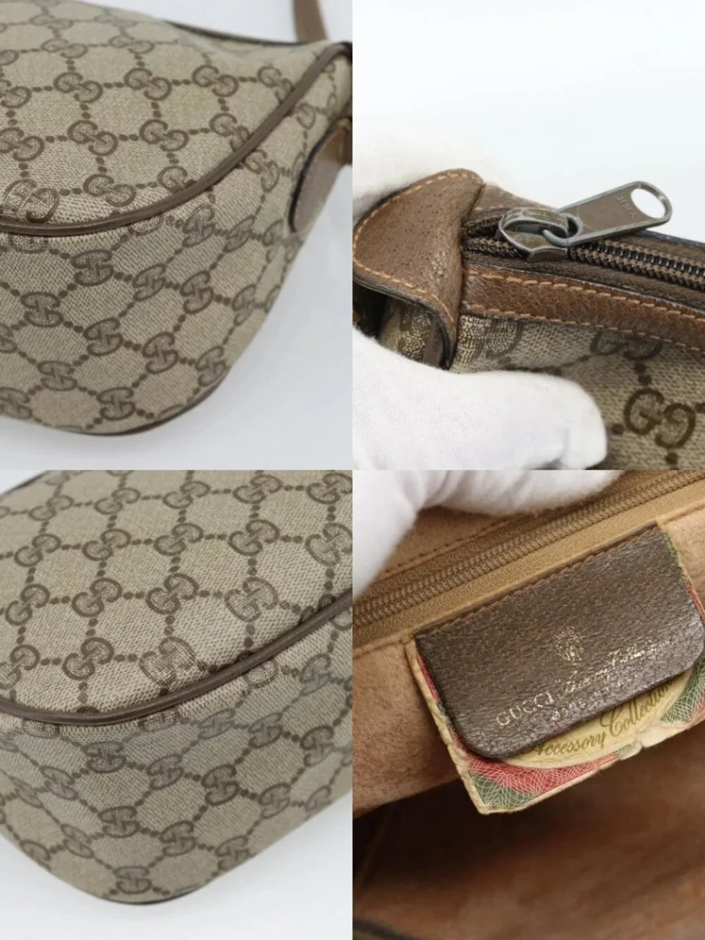 GUCCI GG Supreme Web Sherry Line Bag PVC Beige Gold 89 02 032 Auth 187818