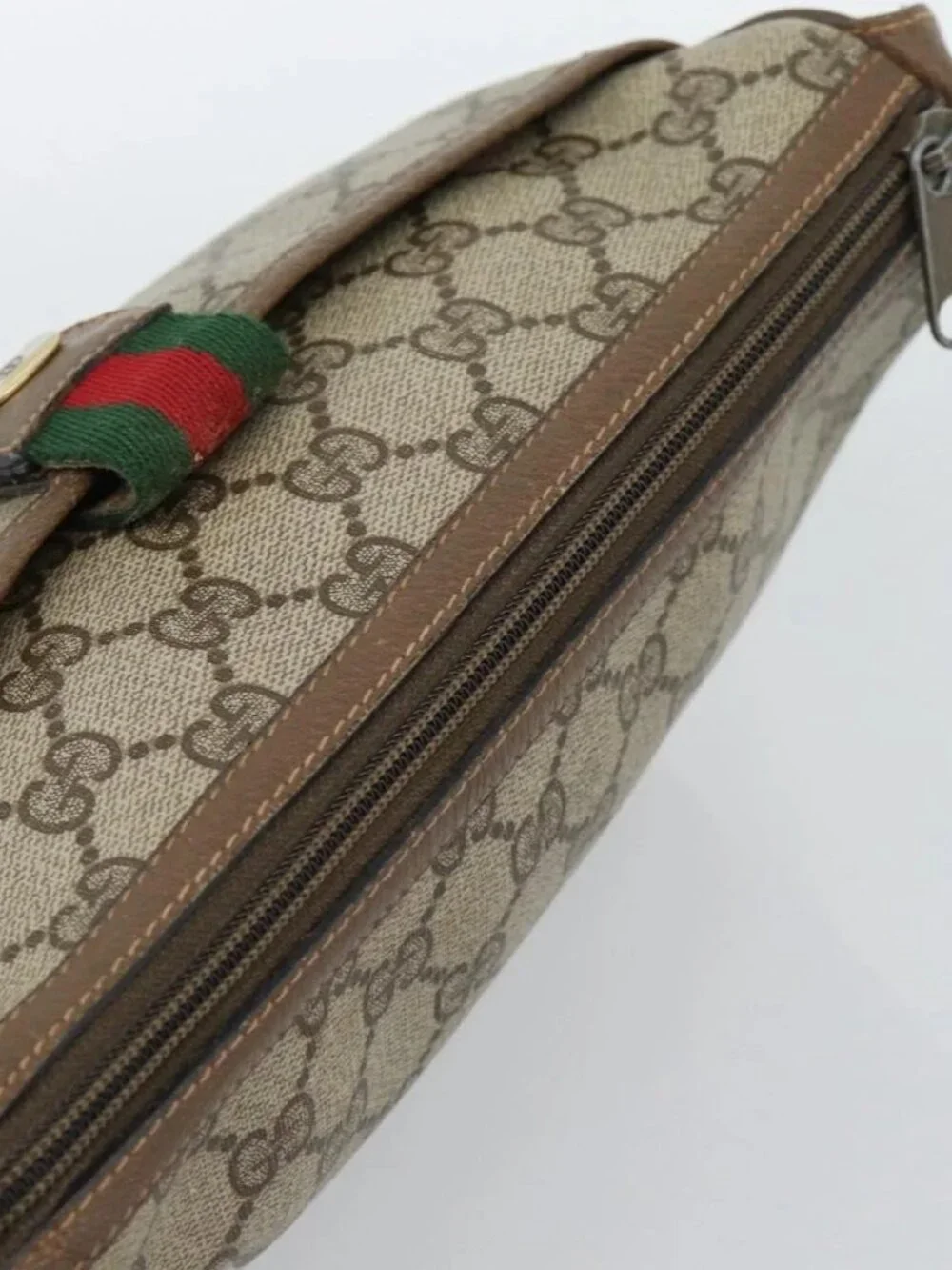 GUCCI GG Supreme Web Sherry Line Bag PVC Beige Gold 89 02 032 Auth 187818