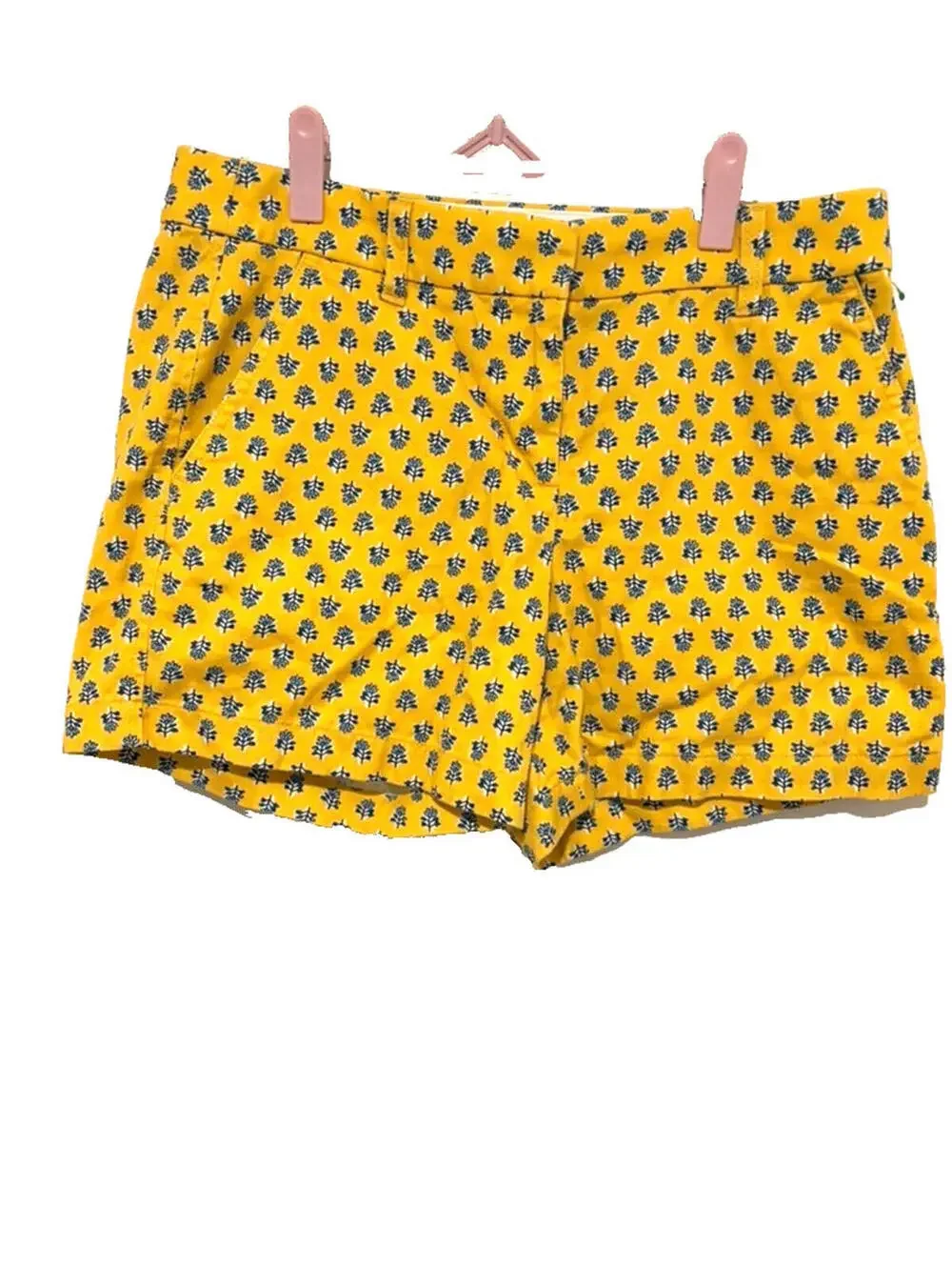 J‎ Crew Yellow floral preppy chino shorts pockets sz 4 zipper latch closure#3530