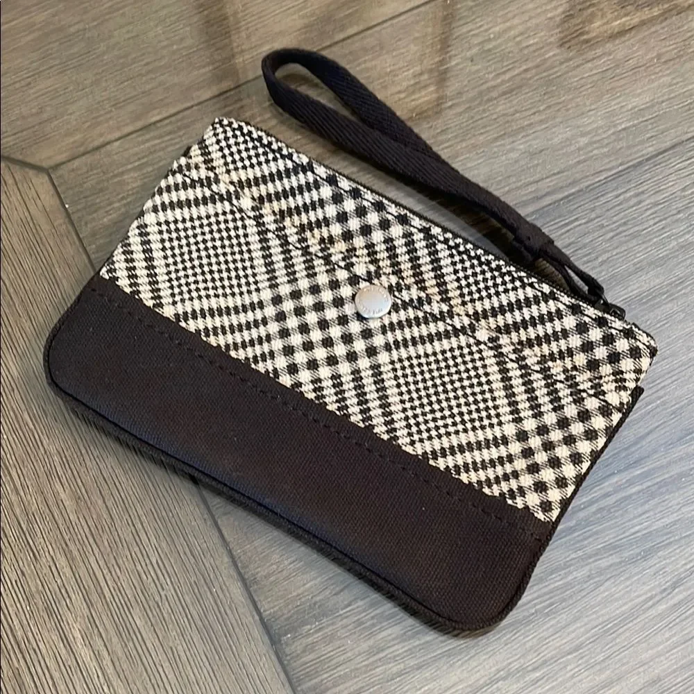 Lands’ End Canvas Zipper Pouch - Wristlet Black & White Plaid