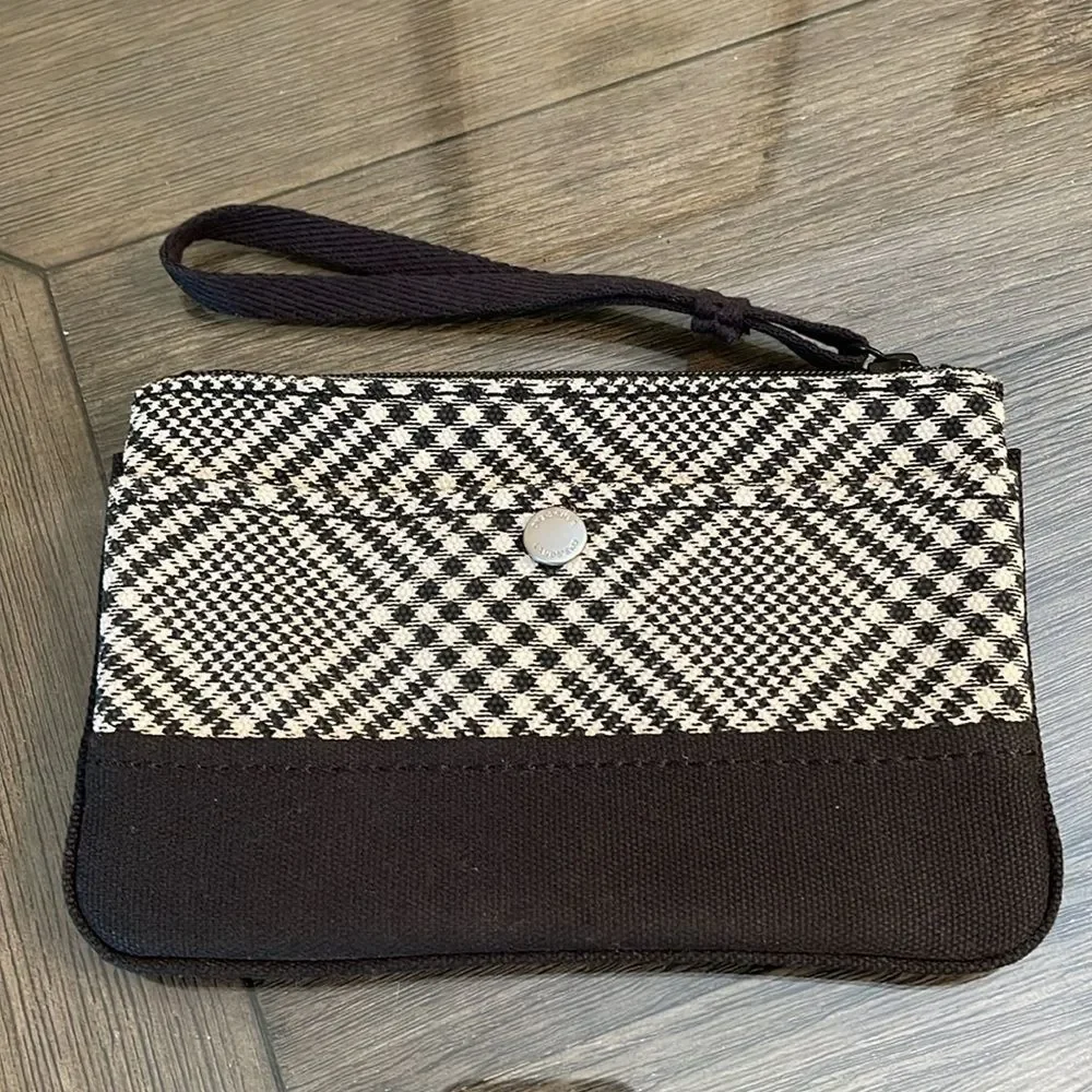 Lands’ End Canvas Zipper Pouch - Wristlet Black & White Plaid