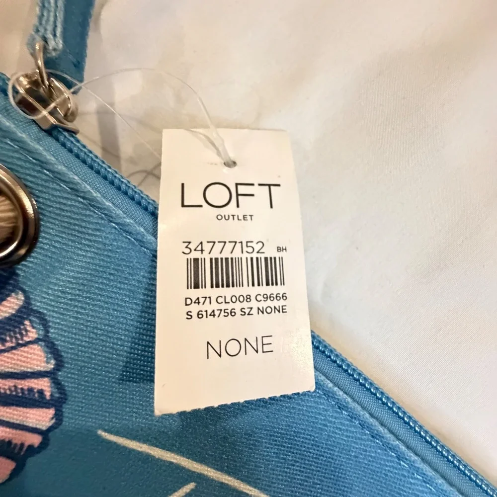 Loft Outlet Blue Take Me To The Sea Seashell‎ Canvas Pouch Clutch Rope Tassel