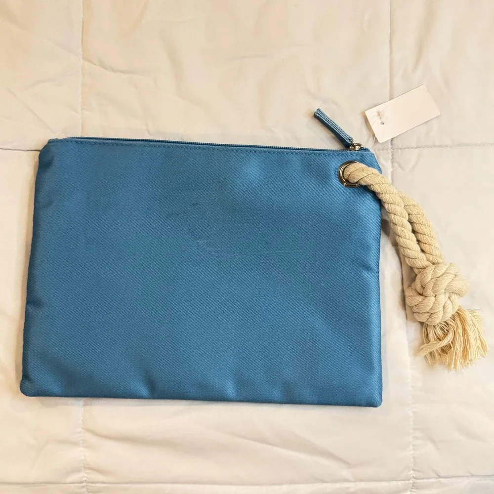 Loft Outlet Blue Take Me To The Sea Seashell‎ Canvas Pouch Clutch Rope Tassel