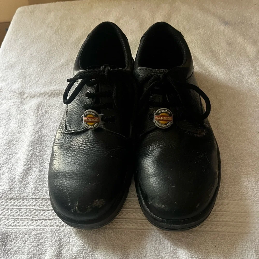 Warrior Black Leather Safety Steel Toe Shoes Sz 8