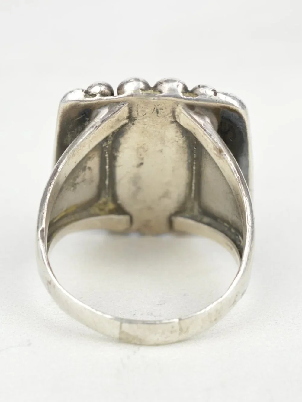 Vintage Navajo Sterling Silver Gaspeite Channel Inlay Ring Sz 14.25 Heavy 19.5g