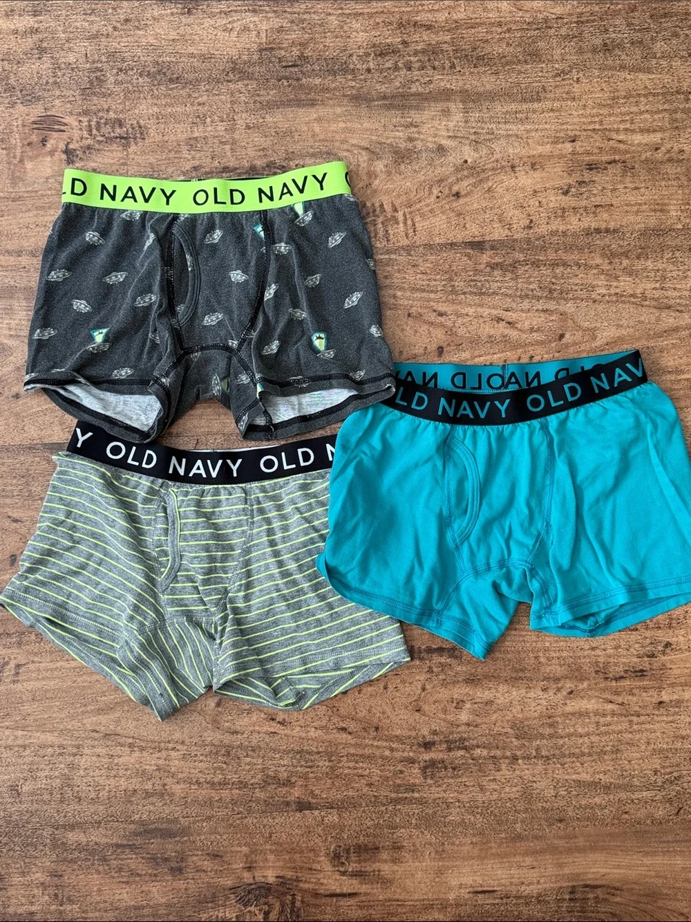 Old Navy Men's Boxer Briefs - Teal, Gray, Black with Neon Green Waistband size L