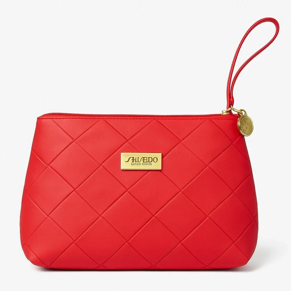 Shiseido Red Quilted Zipper Cosmetic Bag Wristlet Pouch – 10