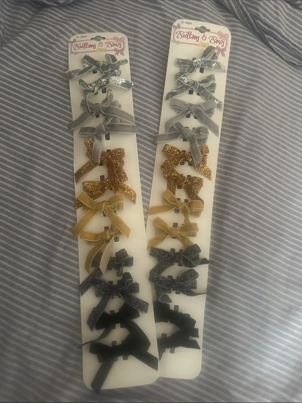 Set of Decorative Hair Bows – Silver, Gray, Gold, Black