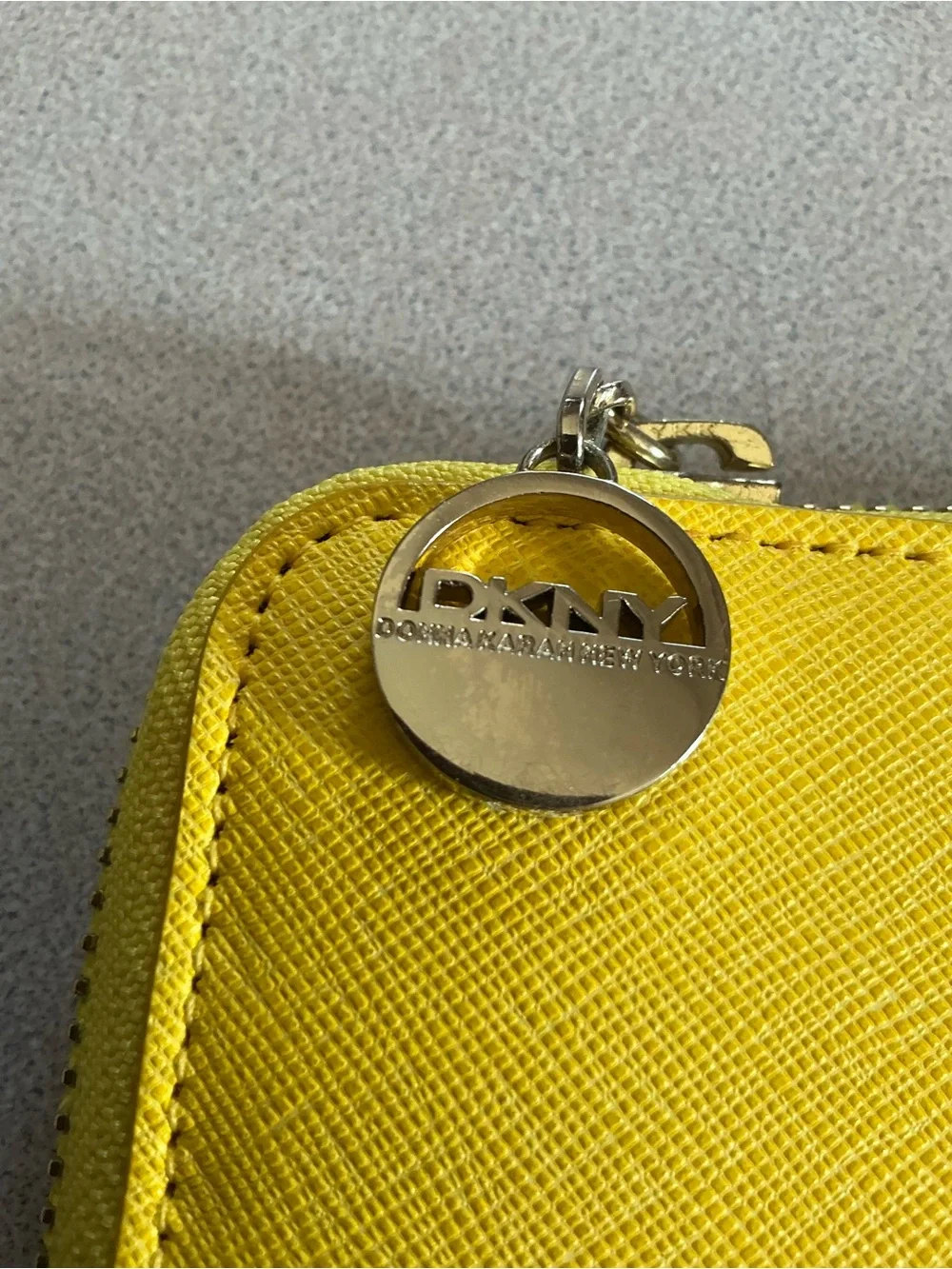 DKNY Yellow Saffiano Zip Wallet with Gold Charm