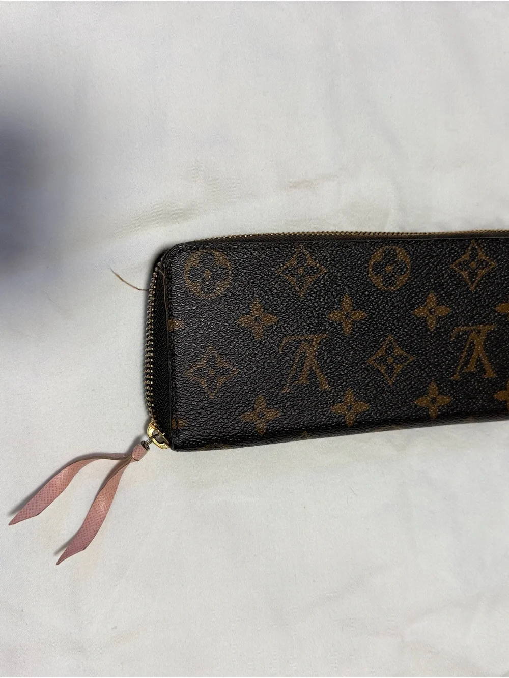 Louis Vuitton Brown Monogram Zip Wallet with Pink Pulls
