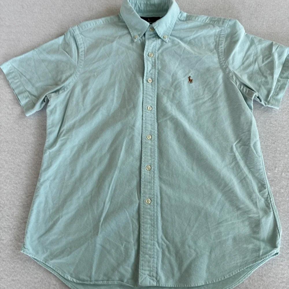 Polo Ralph Lauren Classic Fit Short Sleeve Chambray Shirt Aqua Teal Flesh Pony