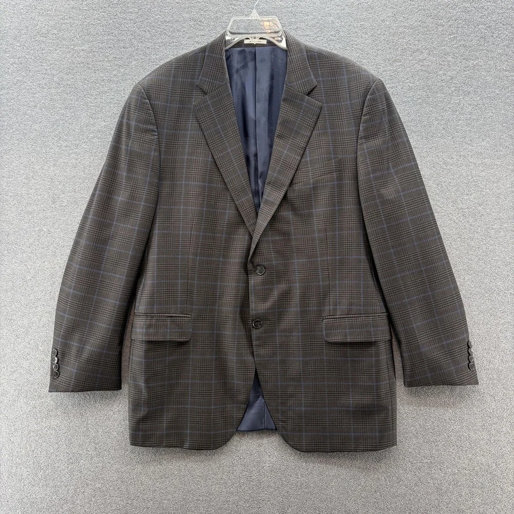 Peter Millar Blazer Mens 46T Gray Blue Plaid Wool Sport Coat Jacket Made Canada
