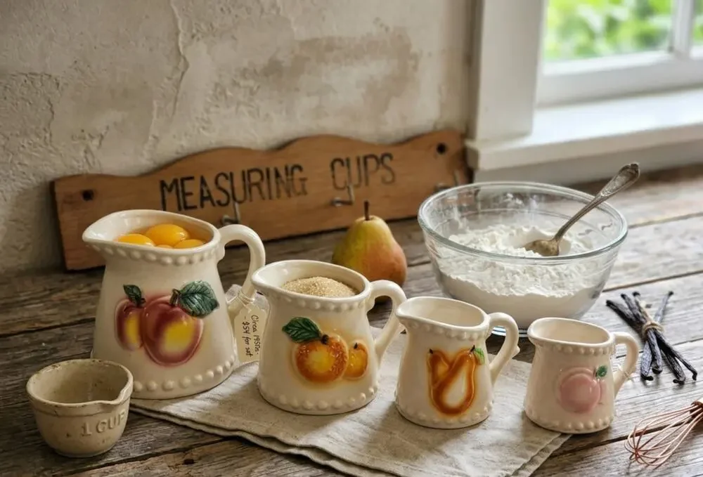 Vintage Japan Ceramic Fruit Measuring Cups Wall Rack Farmhouse Decor