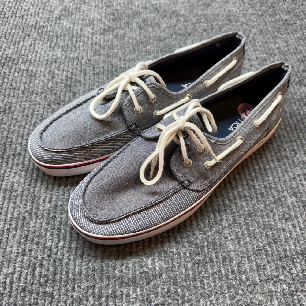 Nautica Spinnaker Mens 12 Blue Chambray Canvas Boat Shoes Casual Sneakers