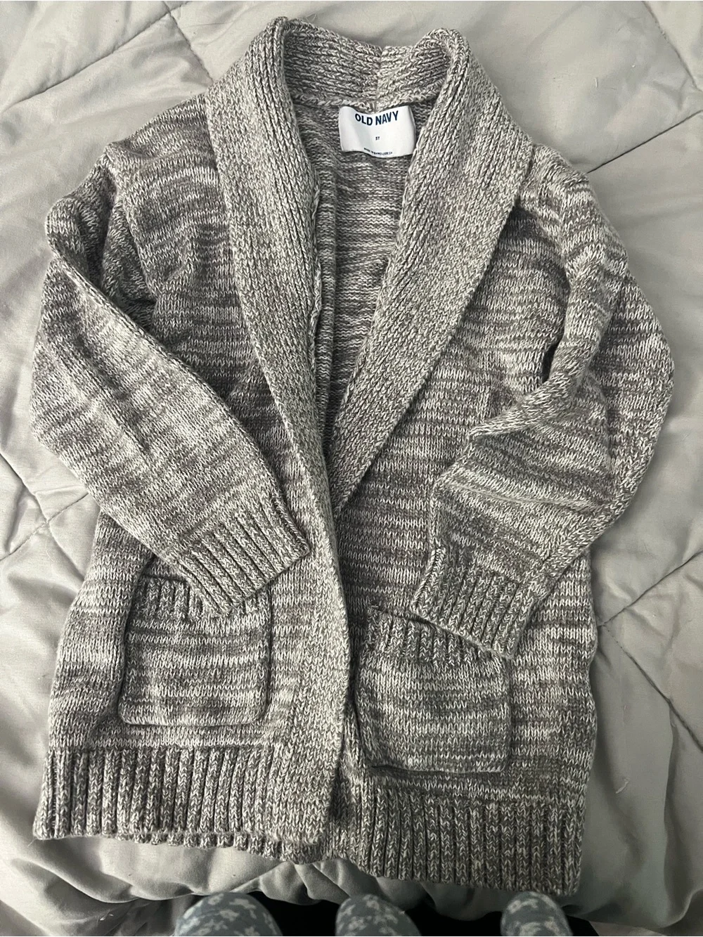 Old Navy Gray Chenille Cardigan with Little Lass Floral Appliqué Sweater