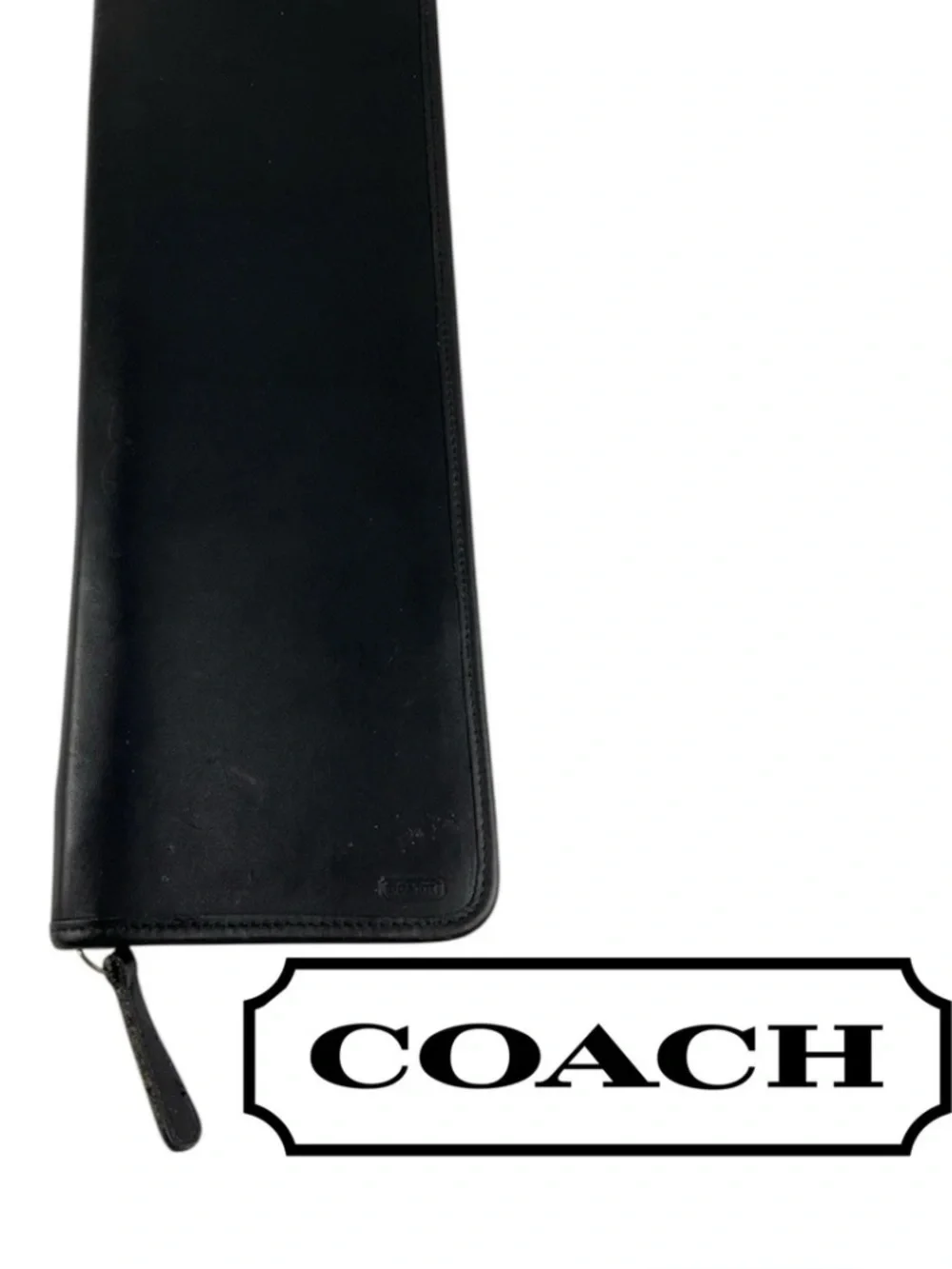 Coach Black Leather Travel Jewelry Roll with Brass Tag Chain