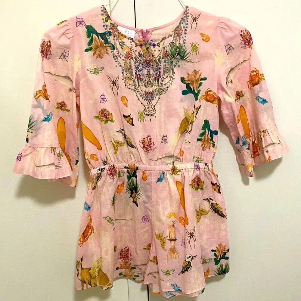 Milla by Camilla NWOT Girls Pink Nature Print Cotton Playsuit. Size 10
