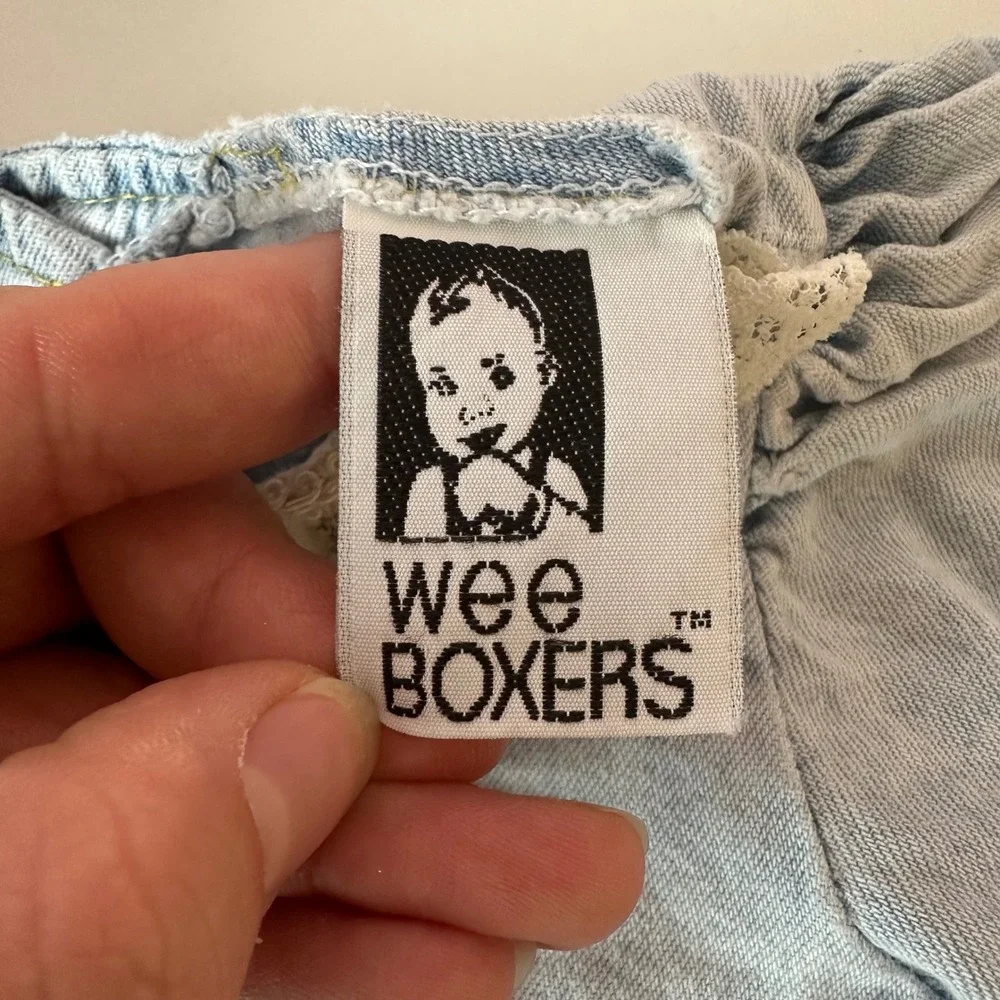 Vintage 90s Wee Boxers Baby Girl Denim Romper Size 12 Months Roses Lace Feminine