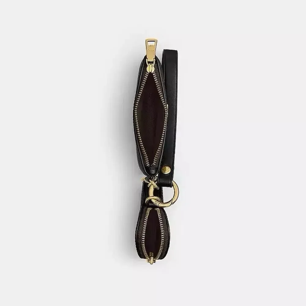 NWT Coach Wristlet And Heart Pouch Signature Canvas Charm Walnut/Black CEO28