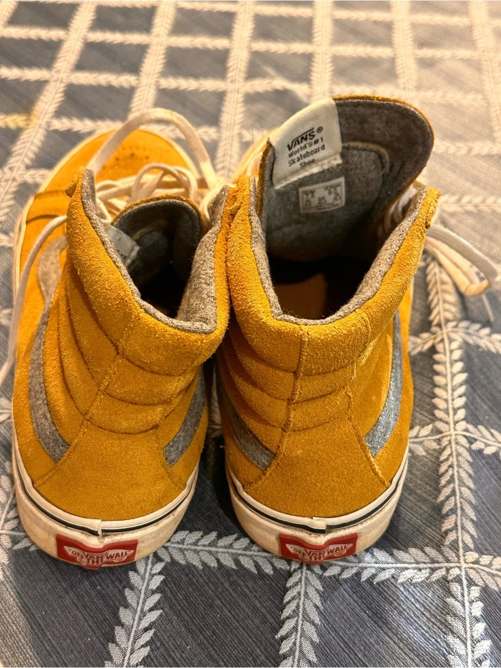 Vans Men’s High-Top Suede Sneakers,  Mustard Yellow and Gray, M 7.5, W 9