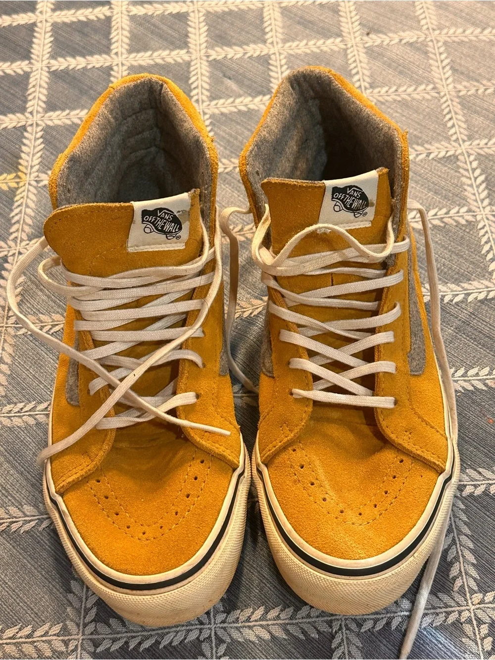 Vans Men’s High-Top Suede Sneakers,  Mustard Yellow and Gray, M 7.5, W 9