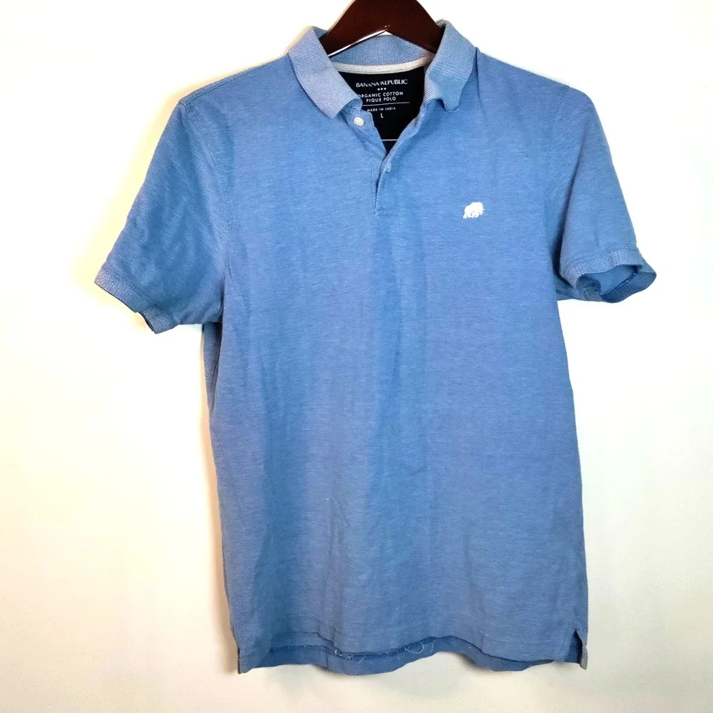 Banana Republic Blue Organic Cotton‎ Pique Short Sleeve Polo Shirt Men L*READ