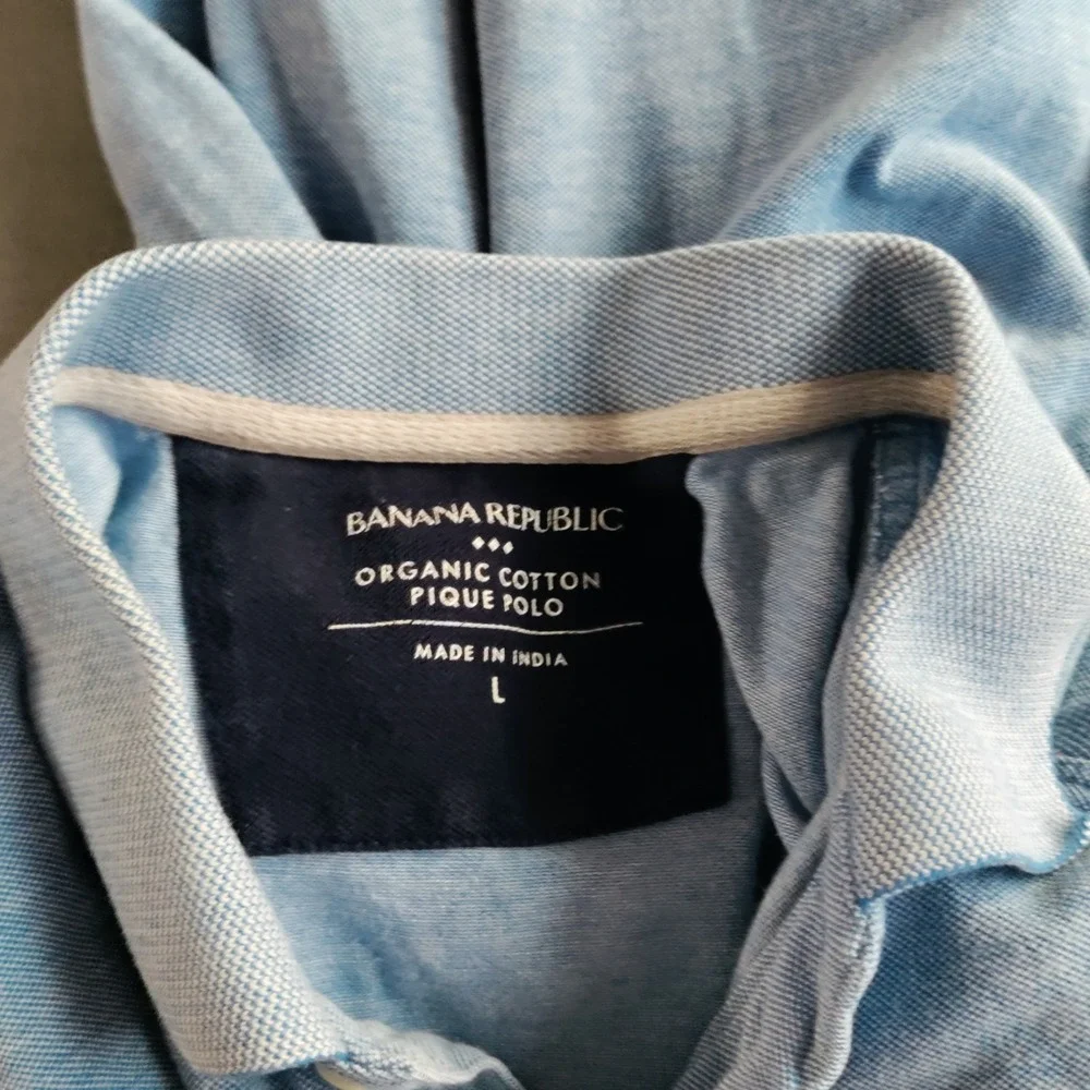 Banana Republic Blue Organic Cotton‎ Pique Short Sleeve Polo Shirt Men L*READ