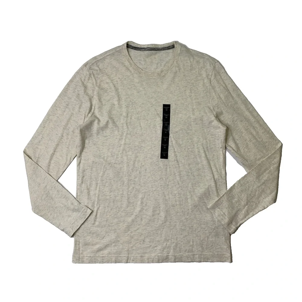 Banana Republic Shirt Mens M Medium Ivory Soft Wash Cotton Long Sleeve Crew Neck
