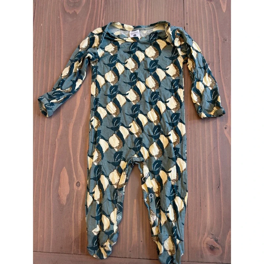 K19 Kate Quinn Bamboo Viscose Footed Sleeper Lemon Print Teal 3-6 Months Romper