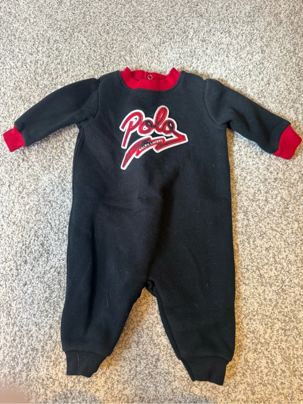 Ralph Lauren Black One-Piece with Red Polo Script