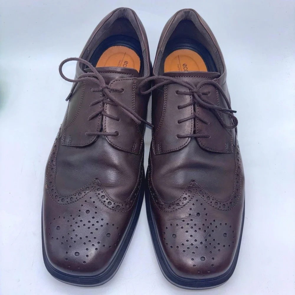 ECCO Lisbon Men's US 16-16.5/50Dark Brown Leather Brogue Wingtip Oxford Shoes