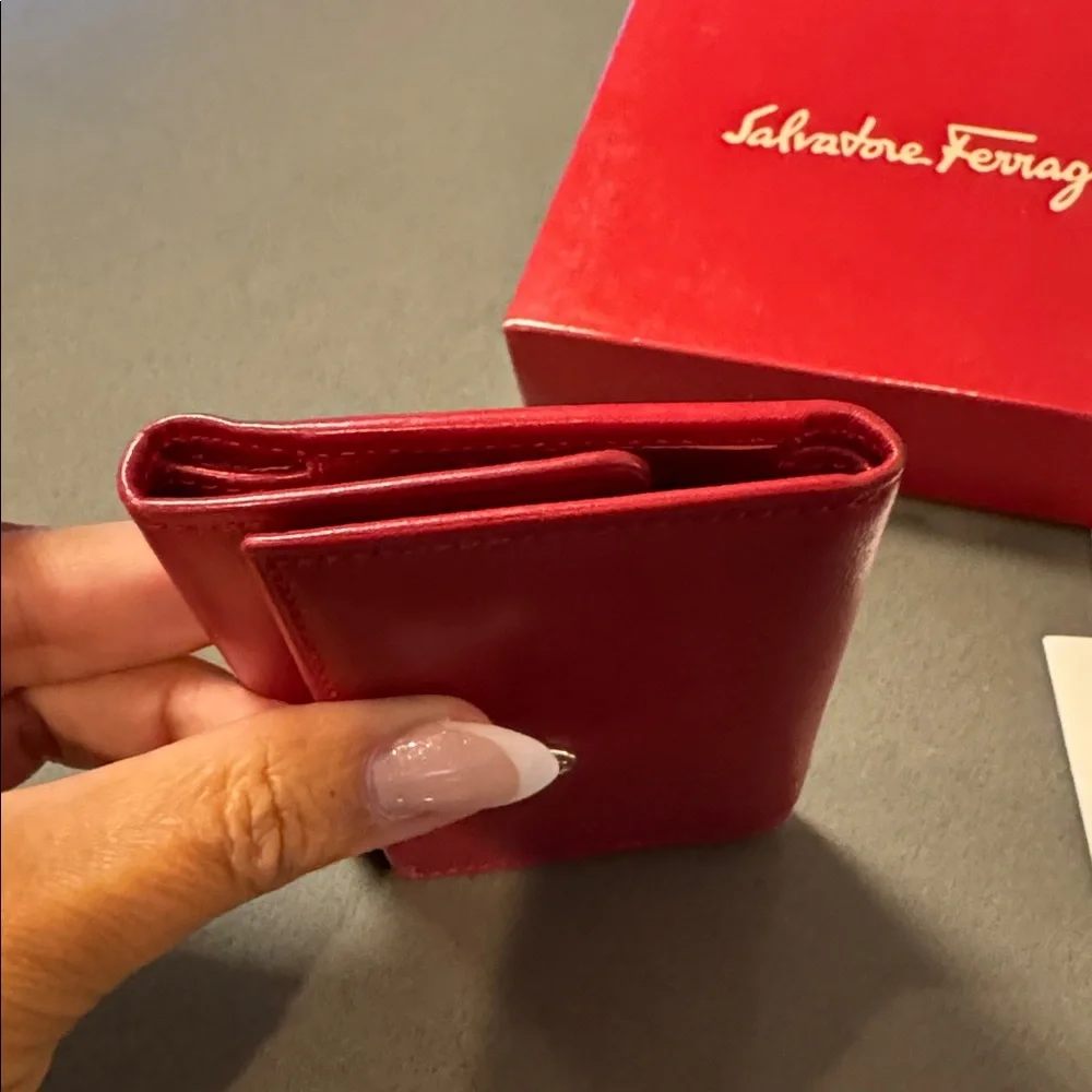 Salvatore Ferragamo Authentic Pre Owned Red Leather Card Holder Gold Hardware.