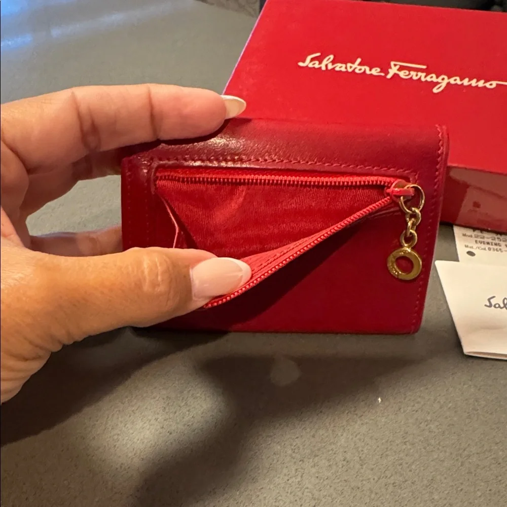 Salvatore Ferragamo Authentic Pre Owned Red Leather Card Holder Gold Hardware.